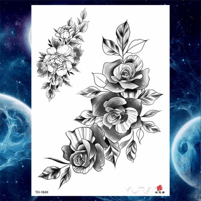 Luxury Big Tattoo Stickers Butterfly Body Arm Leg Tattoos Temporary Black Flower Rose Tattoos For Women's Adults Stevvex