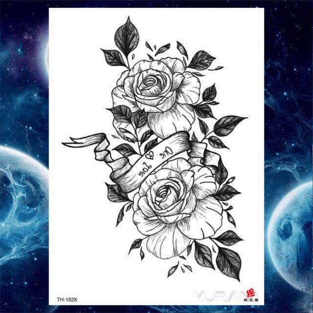 Luxury Big Tattoo Stickers Butterfly Body Arm Leg Tattoos Temporary Black Flower Rose Tattoos For Women's Adults Stevvex