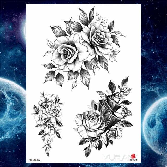 Luxury Big Tattoo Stickers Butterfly Body Arm Leg Tattoos Temporary Black Flower Rose Tattoos For Women's Adults Stevvex