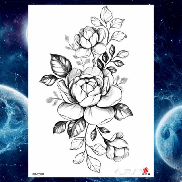 Luxury Big Tattoo Stickers Butterfly Body Arm Leg Tattoos Temporary Black Flower Rose Tattoos For Women's Adults Stevvex