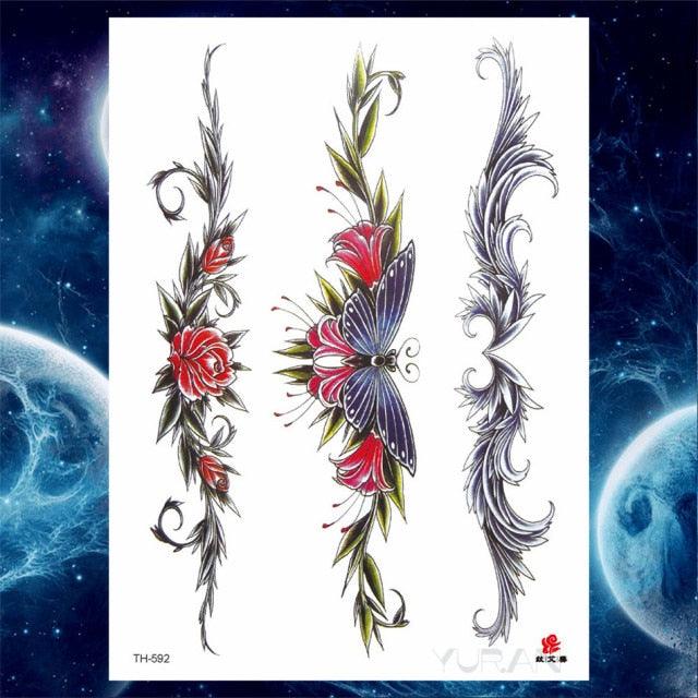 Luxury Big Tattoo Stickers Butterfly Body Arm Leg Tattoos Temporary Black Flower Rose Tattoos For Women's Adults Stevvex