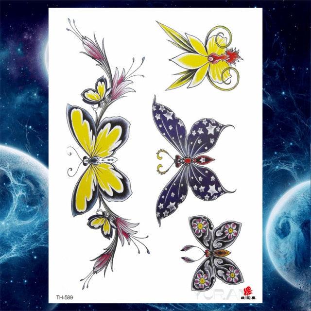 Luxury Big Tattoo Stickers Butterfly Body Arm Leg Tattoos Temporary Black Flower Rose Tattoos For Women's Adults Stevvex