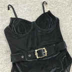 Luxury Black Female Swimsuit Vintage One Piece Ruffled Push Up Tummy Control Swimwear Halter One Piece Slimming Retro Swimsuit Women's Plus Size Push Up Bathing Suit Solid Red Swimwear Women Padded Bathing Suits Stevvex