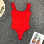 Luxury Black Female Swimsuit Vintage One Piece Ruffled Push Up Tummy Control Swimwear Halter One Piece Slimming Retro Swimsuit Women's Plus Size Push Up Bathing Suit Solid Red Swimwear Women Padded Bathing Suits Stevvex