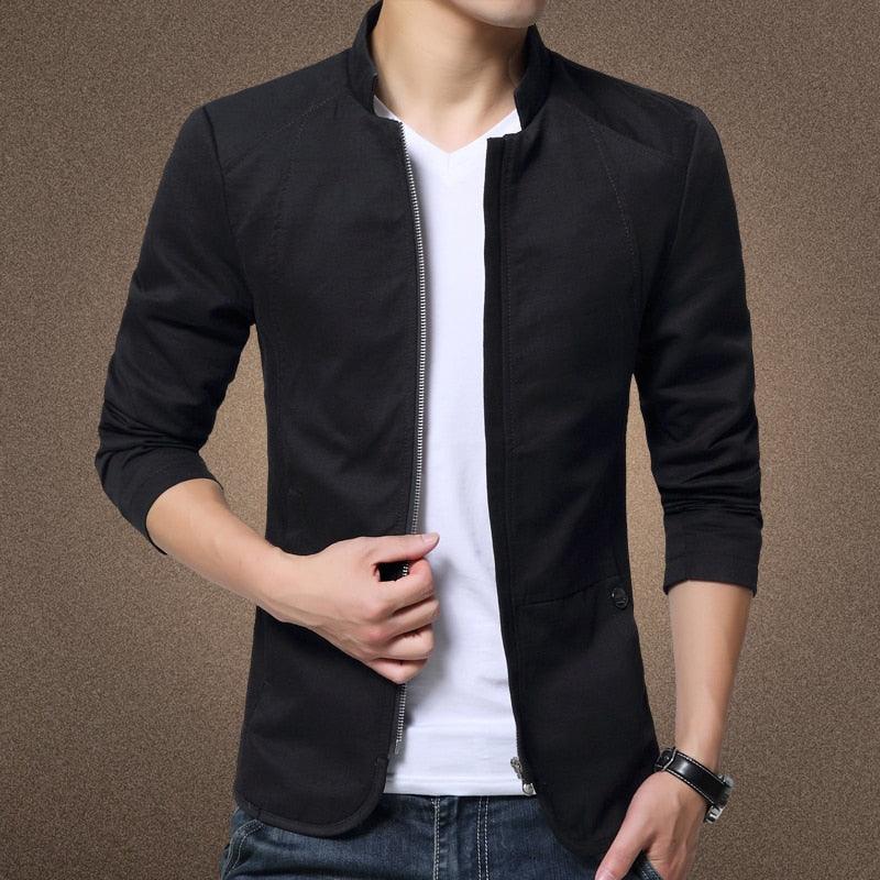 Luxury Black Mens Jacket Fashion Jacket Men Slim Fit Business Casual Male Jackets Warm Outdoor Men's Lightweight Cotton Jacket Elegant Slim Men Solid Color Clothing Stevvex