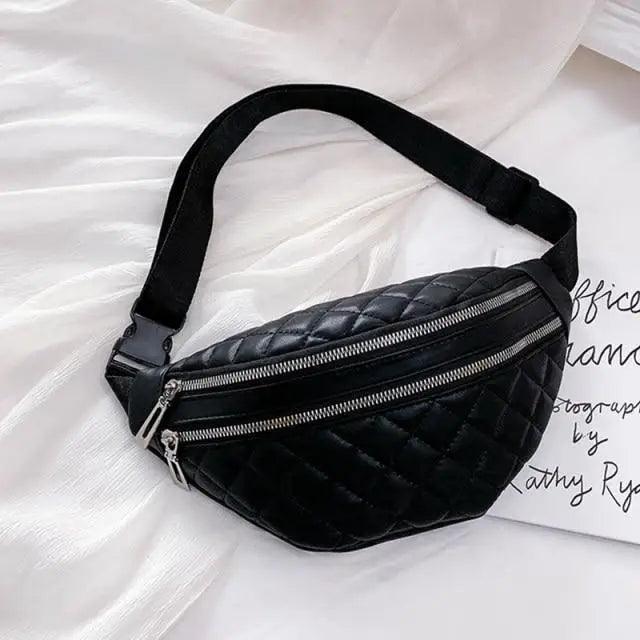 Luxury Black  PU Leather Fashion Women Waist Bag Waterproof Fanny Pack Beautiful Design Fanny Pack Cool Travel Waist Bag Stevvex