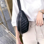 Luxury Black  PU Leather Fashion Women Waist Bag Waterproof Fanny Pack Beautiful Design Fanny Pack Cool Travel Waist Bag Stevvex