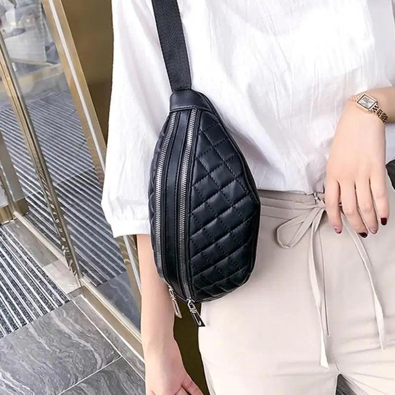 Luxury Black  PU Leather Fashion Women Waist Bag Waterproof Fanny Pack Beautiful Design Fanny Pack Cool Travel Waist Bag Stevvex