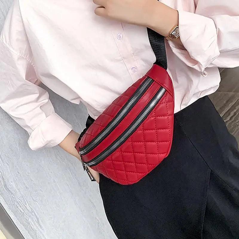 Luxury Black  PU Leather Fashion Women Waist Bag Waterproof Fanny Pack Beautiful Design Fanny Pack Cool Travel Waist Bag Stevvex
