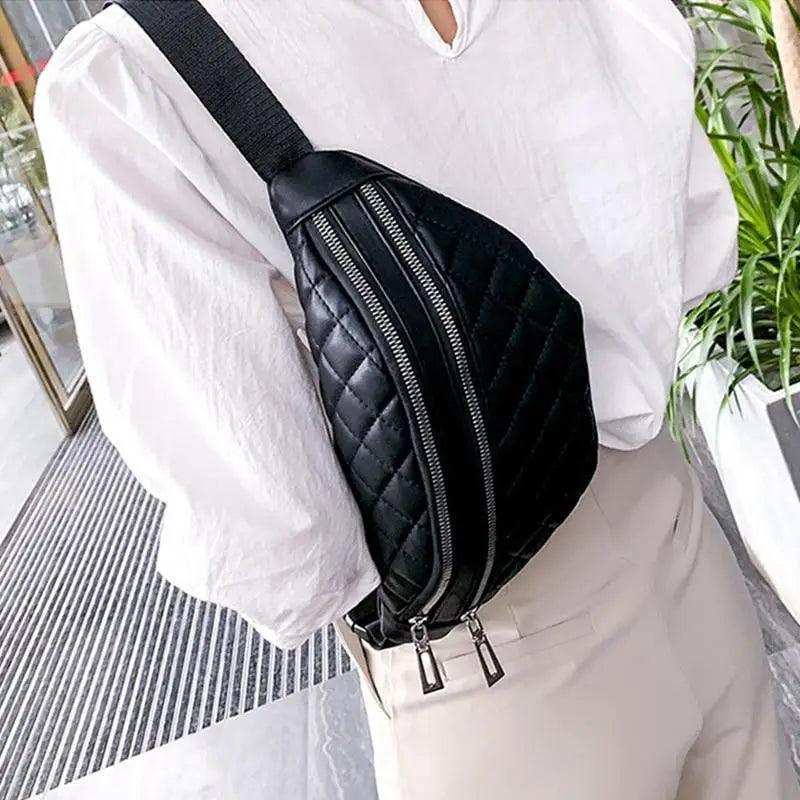 Luxury Black  PU Leather Fashion Women Waist Bag Waterproof Fanny Pack Beautiful Design Fanny Pack Cool Travel Waist Bag Stevvex