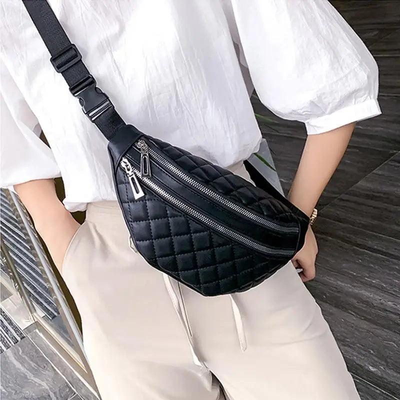 Luxury Black  PU Leather Fashion Women Waist Bag Waterproof Fanny Pack Beautiful Design Fanny Pack Cool Travel Waist Bag Stevvex