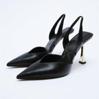Luxury Black Straps Black Shoes For Women Shallow Summer Heels Beige Elastic Band Low Pointed Closed Flat Rhinestone Slip-on Shoes Flats Outdoor Walking Slippers