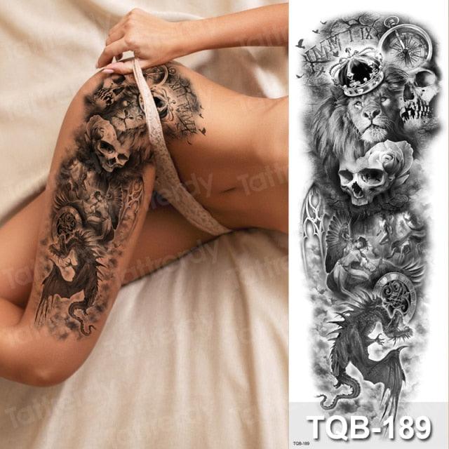 Luxury Black Temporary Tattoo Waterproof Big Lion Tattoo For Body Arm Legs Modern Large Design Stevvex