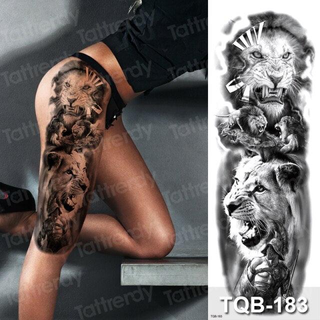 Luxury Black Temporary Tattoo Waterproof Big Lion Tattoo For Body Arm Legs Modern Large Design Stevvex