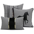 Luxury Black White Houndstooth Gold Leather Stitching Pillow Covers Sofa Decorative Horse Pillow Case Swallow Gird Throw Pillowcases Black Gold PU Leather Polyester Splicing Cushion Covers Well Made Classic Pattern Stevvex