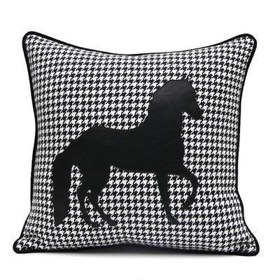Luxury Black White Houndstooth Gold Leather Stitching Pillow Covers Sofa Decorative Horse Pillow Case Swallow Gird Throw Pillowcases Black Gold PU Leather Polyester Splicing Cushion Covers Well Made Classic Pattern Stevvex