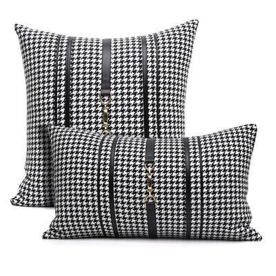 Luxury Black White Houndstooth Gold Leather Stitching Pillow Covers Sofa Decorative Horse Pillow Case Swallow Gird Throw Pillowcases Black Gold PU Leather Polyester Splicing Cushion Covers Well Made Classic Pattern Stevvex