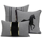 Luxury Black White Houndstooth Gold Leather Stitching Pillow Covers Sofa Decorative Horse Pillow Case Swallow Gird Throw Pillowcases Black Gold PU Leather Polyester Splicing Cushion Covers Well Made Classic Pattern Stevvex