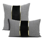 Luxury Black White Houndstooth Gold Leather Stitching Pillow Covers Sofa Decorative Horse Pillow Case Swallow Gird Throw Pillowcases Black Gold PU Leather Polyester Splicing Cushion Covers Well Made Classic Pattern Stevvex