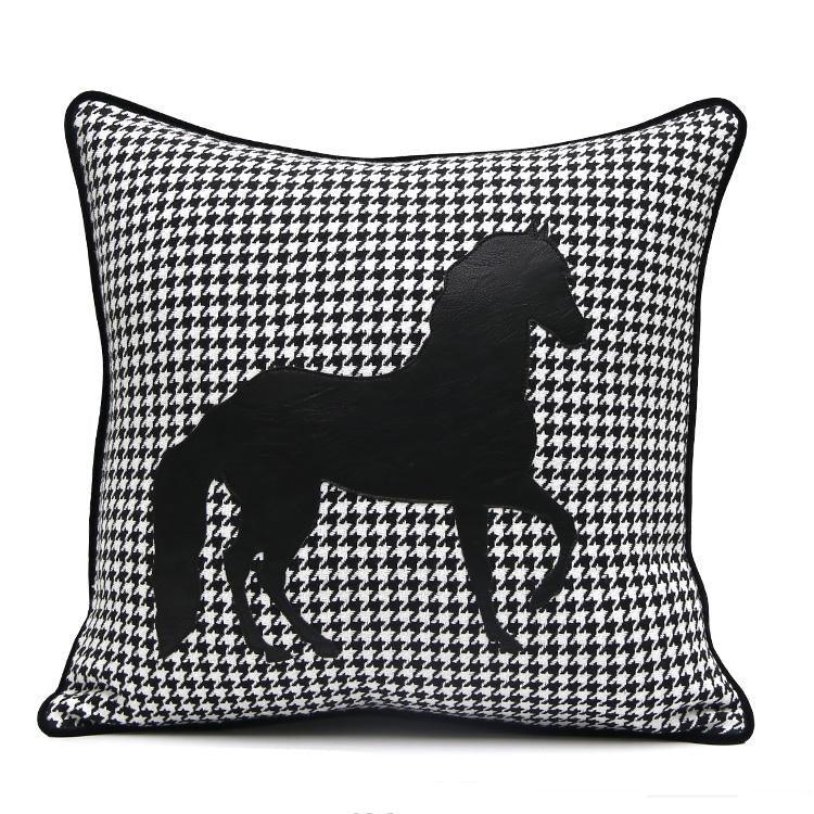 Luxury Black White Houndstooth Gold Leather Stitching Pillow Covers Sofa Decorative Horse Pillow Case Swallow Gird Throw Pillowcases Black Gold PU Leather Polyester Splicing Cushion Covers Well Made Classic Pattern Stevvex