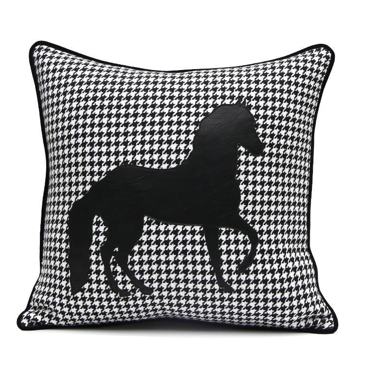 Luxury Black White Houndstooth Gold Leather Stitching Pillow Covers Sofa Decorative Horse Pillow Case Swallow Gird Throw Pillowcases Black Gold PU Leather Polyester Splicing Cushion Covers Well Made Classic Pattern Stevvex