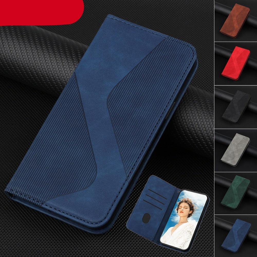 Luxury Blue Flip Wallet Case For iPhone 14 13 12 Mini Plus 11 Pro Magnetic Cards Phone Cover Magnetic PU Leather Phone Case Classic S-shaped Simple Flip Wallet Cover Stevvex