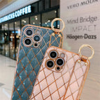 Luxury Blue Pink Gold Color Plating Soft Case Cell Phone Case For iPhone 11 12 13 Pro Max XS Max XR X 8 7 Plus Luxury Wrist Strap Plating Frame Geometric Soft Covers Bumper Iphone Case Stevvex