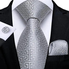 Luxury Blue Silk Design Wedding Tie For Men Necktie Pocket Square Cufflink Set Formal Business Meeting Necktie For Men Stevvex