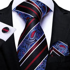 Luxury Blue Silk Design Wedding Tie For Men Necktie Pocket Square Cufflink Set Formal Business Meeting Necktie For Men Stevvex