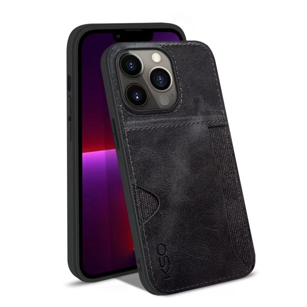 Luxury Brown Leather With Card Holder Phone Case For iPhone 11 12 Pro Max Soft Silicone Back Cover For iPhone 13 14 Pro Genuine Leather Case for iPhone Stevvex