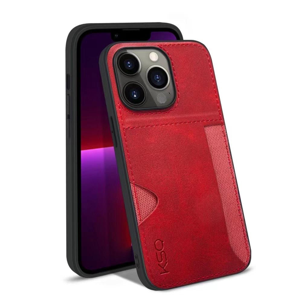 Luxury Brown Leather With Card Holder Phone Case For iPhone 11 12 Pro Max Soft Silicone Back Cover For iPhone 13 14 Pro Genuine Leather Case for iPhone Stevvex