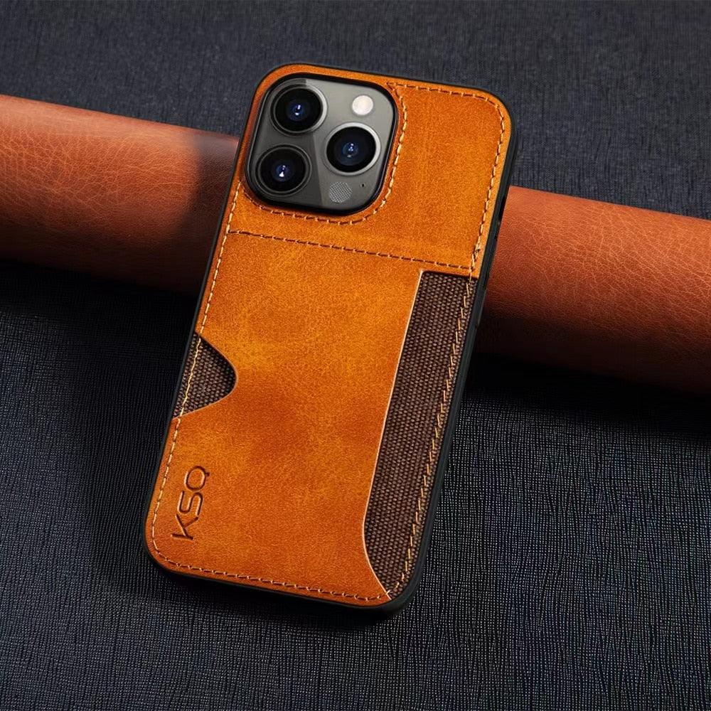 Luxury Brown Leather With Card Holder Phone Case For iPhone 11 12 Pro Max Soft Silicone Back Cover For iPhone 13 14 Pro Genuine Leather Case for iPhone Stevvex