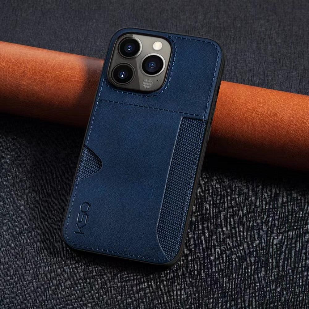 Luxury Brown Leather With Card Holder Phone Case For iPhone 11 12 Pro Max Soft Silicone Back Cover For iPhone 13 14 Pro Genuine Leather Case for iPhone Stevvex