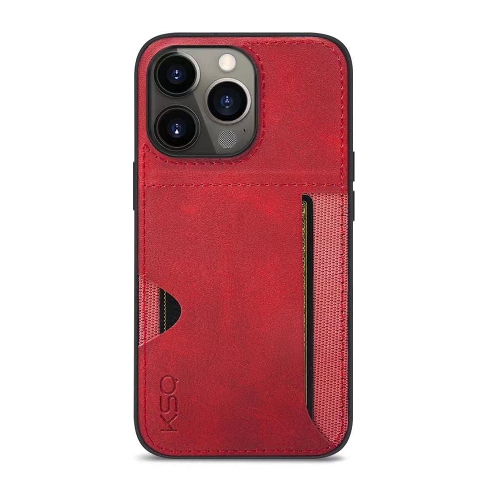Luxury Brown Leather With Card Holder Phone Case For iPhone 11 12 Pro Max Soft Silicone Back Cover For iPhone 13 14 Pro Genuine Leather Case for iPhone Stevvex