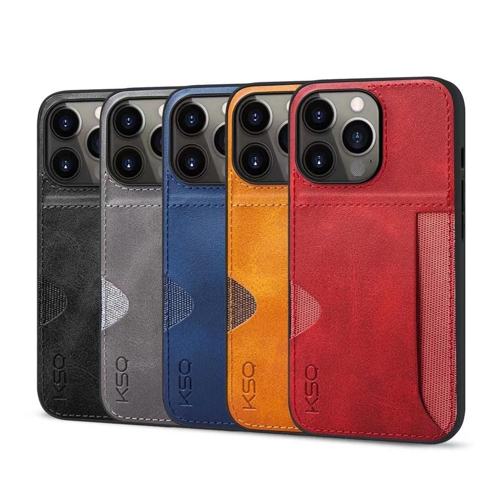 Luxury Brown Leather With Card Holder Phone Case For iPhone 11 12 Pro Max Soft Silicone Back Cover For iPhone 13 14 Pro Genuine Leather Case for iPhone Stevvex