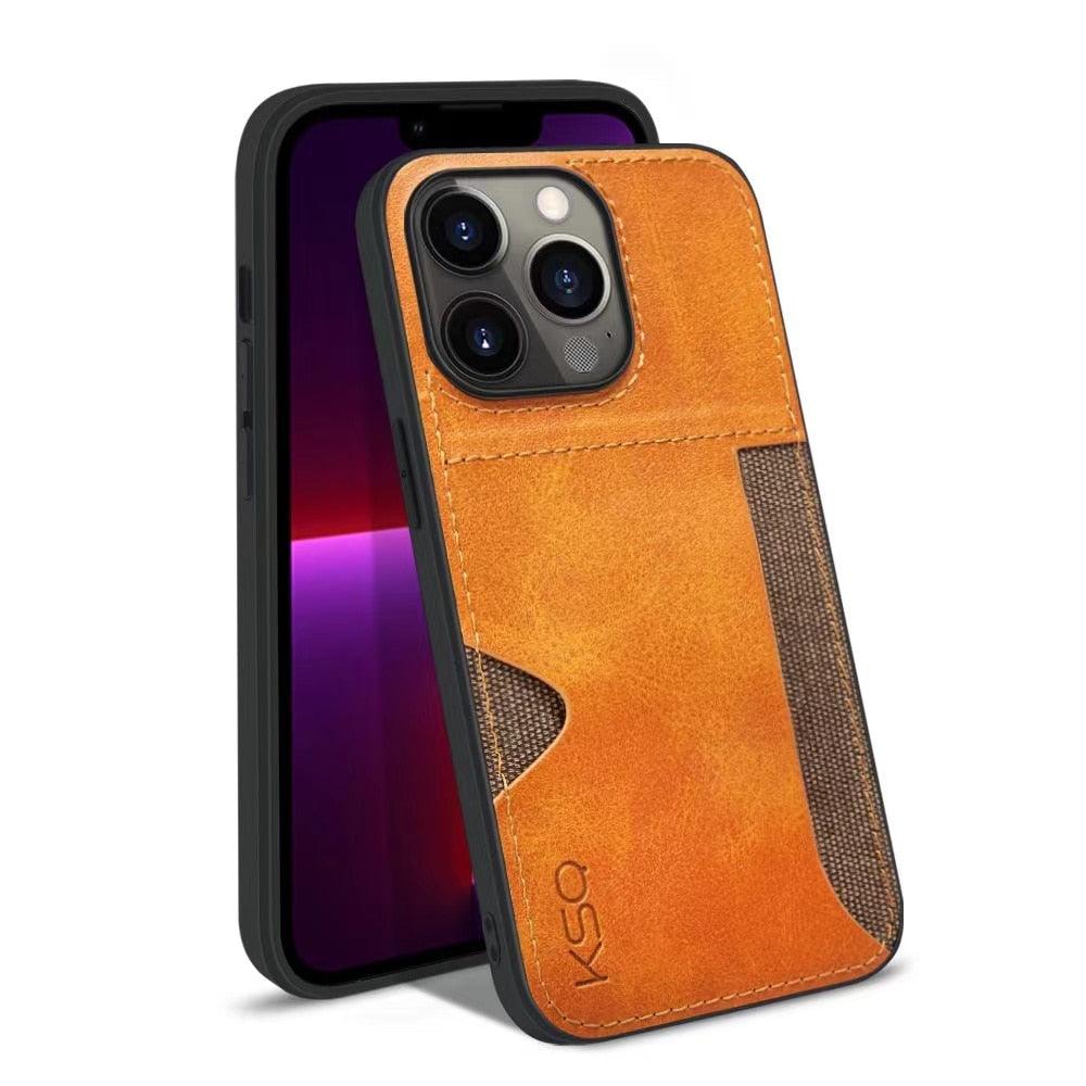 Luxury Brown Leather With Card Holder Phone Case For iPhone 11 12 Pro Max Soft Silicone Back Cover For iPhone 13 14 Pro Genuine Leather Case for iPhone Stevvex