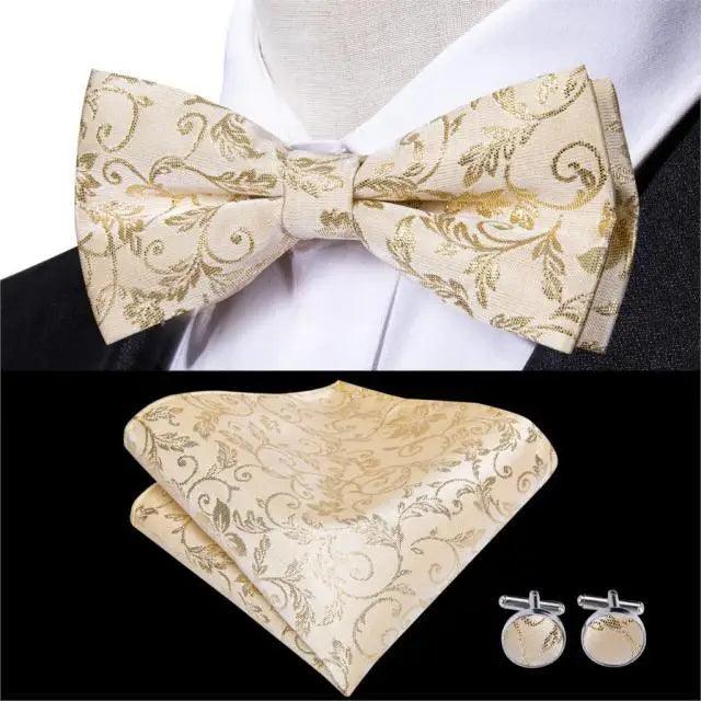 Luxury Butterfly Beige Silk Bow Ties For Men Gentlemens Cufflinks Set Elegant Design Wedding Party Bowties For Tuxedo Excellent Gift For Prom Stevvex