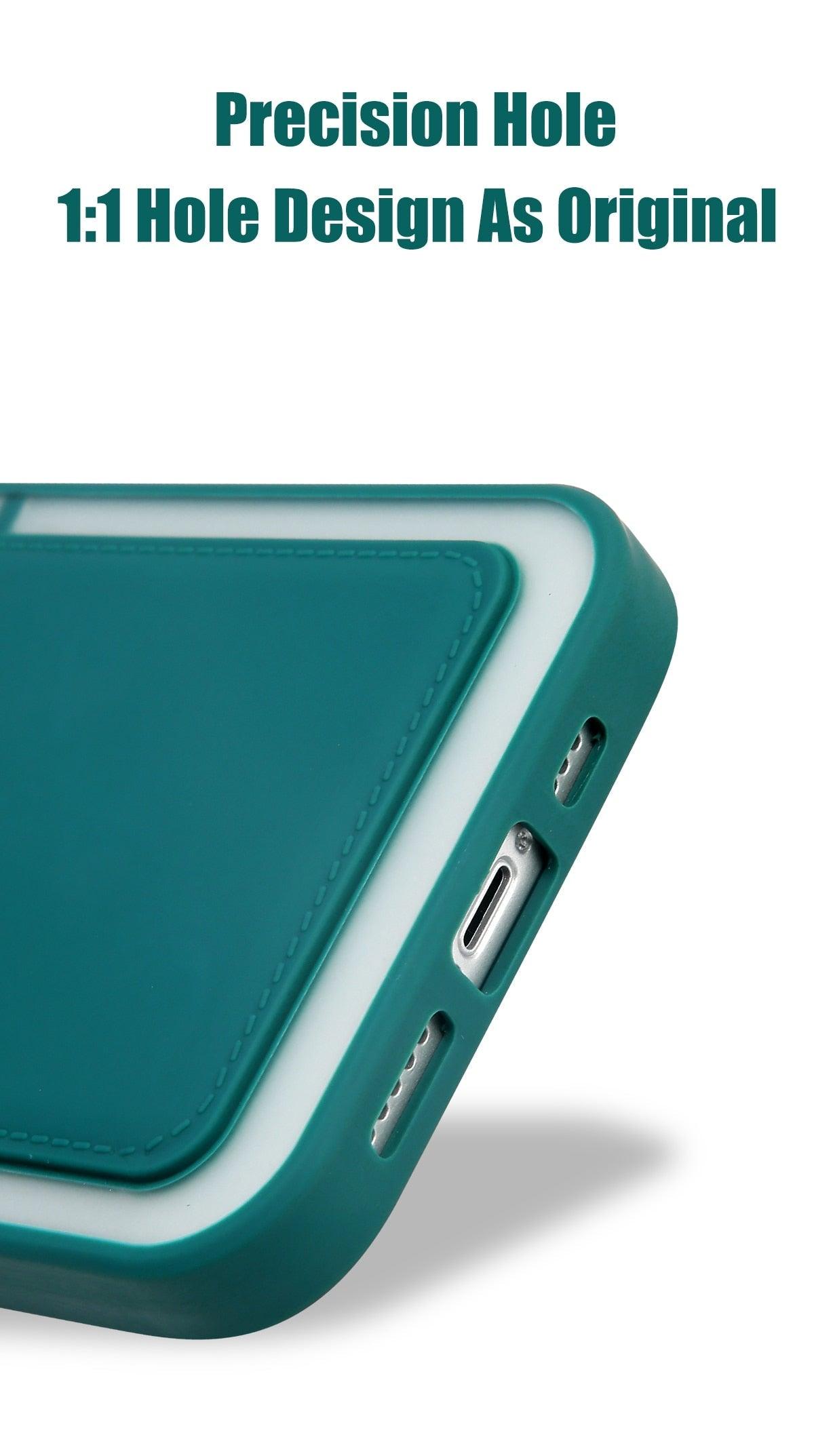 Luxury Card Holder Wallet Case For iPhone 11 Pro Max 12 Mini X XR 7 8 Plus XS Max Hard Solid Color Clear Protection Cover  Soft Silicone Shockproof Back Cover Stevvex