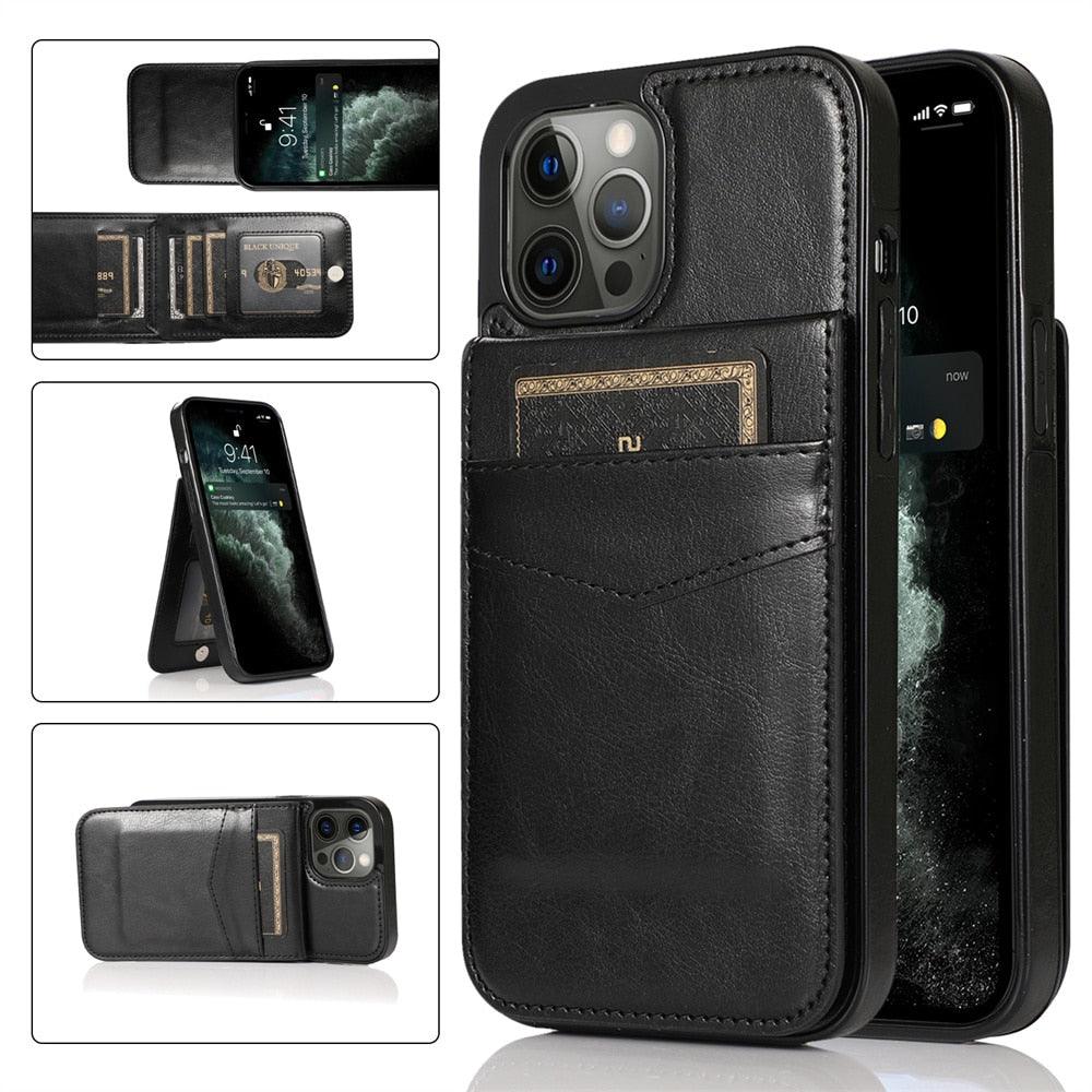 Luxury Cards Case For iPhone 14 13 12 Mini 11 Pro Max Durable Leather Strong Stand Holder Phone Cover Magnetic Flip Case For Women Girls With Card Holder Secure Card Holder Stevvex
