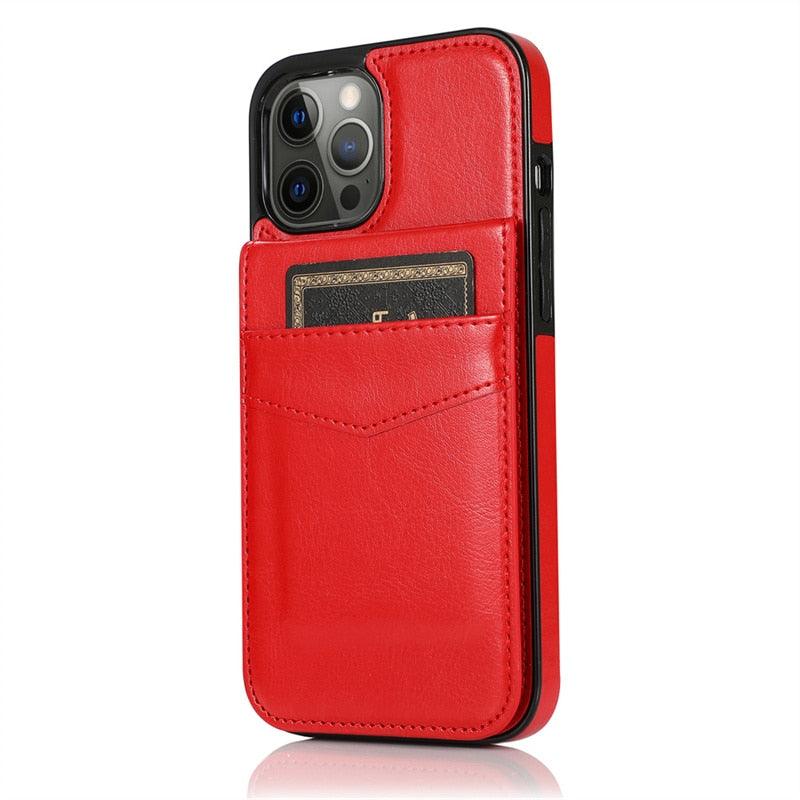 Luxury Cards Case For iPhone 14 13 12 Mini 11 Pro Max Durable Leather Strong Stand Holder Phone Cover Magnetic Flip Case For Women Girls With Card Holder Secure Card Holder Stevvex