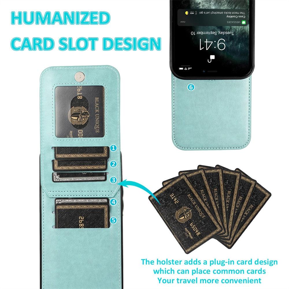 Luxury Cards Case For iPhone 14 13 12 Mini 11 Pro Max Durable Leather Strong Stand Holder Phone Cover Magnetic Flip Case For Women Girls With Card Holder Secure Card Holder Stevvex