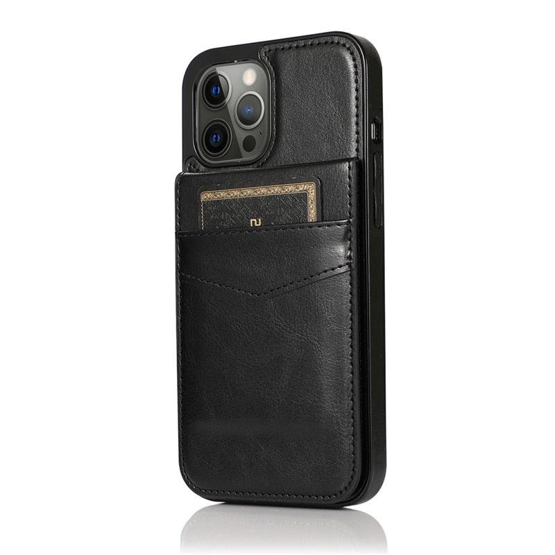 Luxury Cards Case For iPhone 14 13 12 Mini 11 Pro Max Durable Leather Strong Stand Holder Phone Cover Magnetic Flip Case For Women Girls With Card Holder Secure Card Holder Stevvex