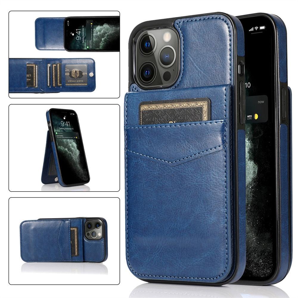 Luxury Cards Case For iPhone 14 13 12 Mini 11 Pro Max Durable Leather Strong Stand Holder Phone Cover Magnetic Flip Case For Women Girls With Card Holder Secure Card Holder Stevvex