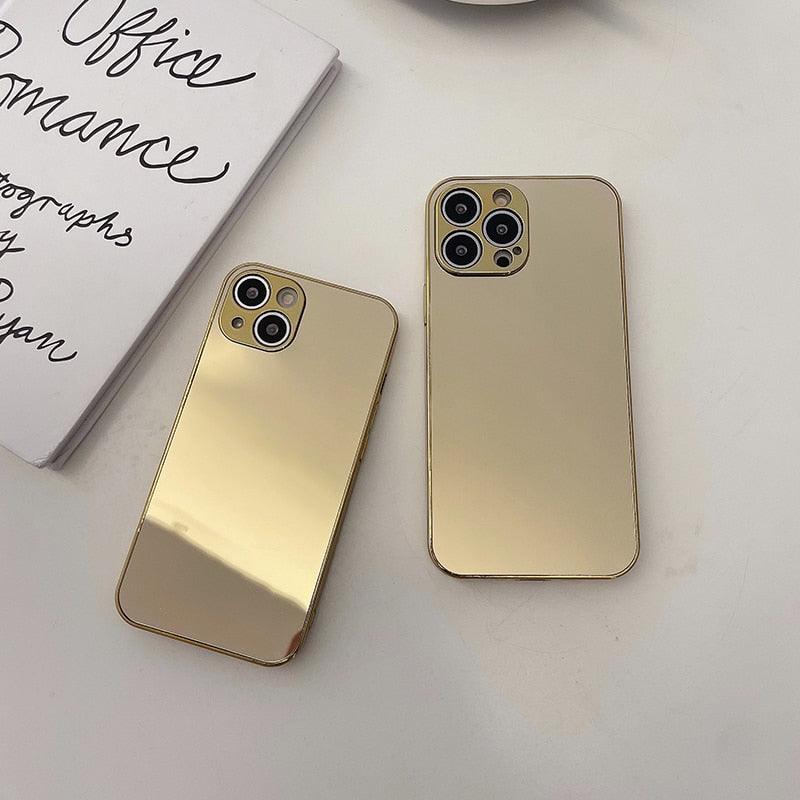 Luxury Clear Back Mirror Shock-Absorption Anti-Scratch Bright Reflection Protective Case Cover Silver Golden Mirror Shockproof Case for iPhone 14 13 12 Pro Max 11 X XR XS 8Plus iphone Hard Back Cover Stevvex