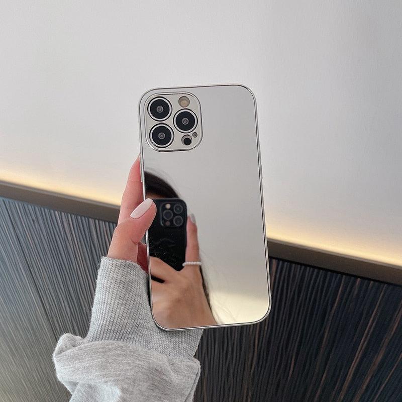 Luxury Clear Back Mirror Shock-Absorption Anti-Scratch Bright Reflection Protective Case Cover Silver Golden Mirror Shockproof Case for iPhone 14 13 12 Pro Max 11 X XR XS 8Plus iphone Hard Back Cover Stevvex