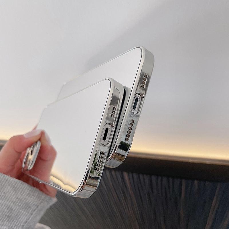 Luxury Clear Back Mirror Shock-Absorption Anti-Scratch Bright Reflection Protective Case Cover Silver Golden Mirror Shockproof Case for iPhone 14 13 12 Pro Max 11 X XR XS 8Plus iphone Hard Back Cover Stevvex