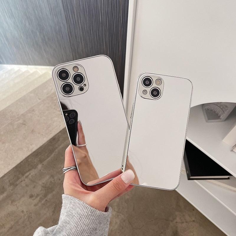 Luxury Clear Back Mirror Shock-Absorption Anti-Scratch Bright Reflection Protective Case Cover Silver Golden Mirror Shockproof Case for iPhone 14 13 12 Pro Max 11 X XR XS 8Plus iphone Hard Back Cover Stevvex