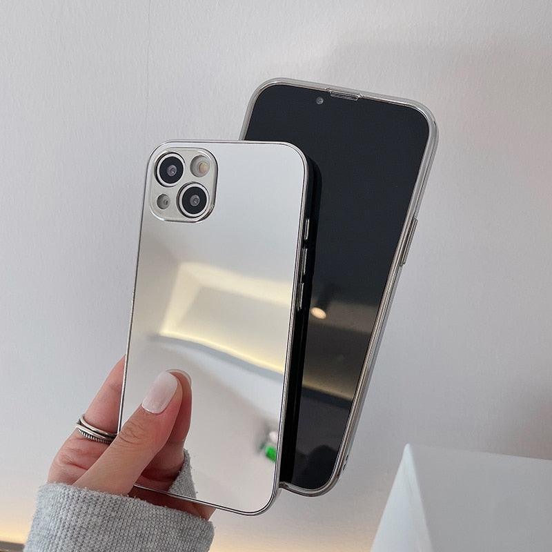 Luxury Clear Back Mirror Shock-Absorption Anti-Scratch Bright Reflection Protective Case Cover Silver Golden Mirror Shockproof Case for iPhone 14 13 12 Pro Max 11 X XR XS 8Plus iphone Hard Back Cover Stevvex