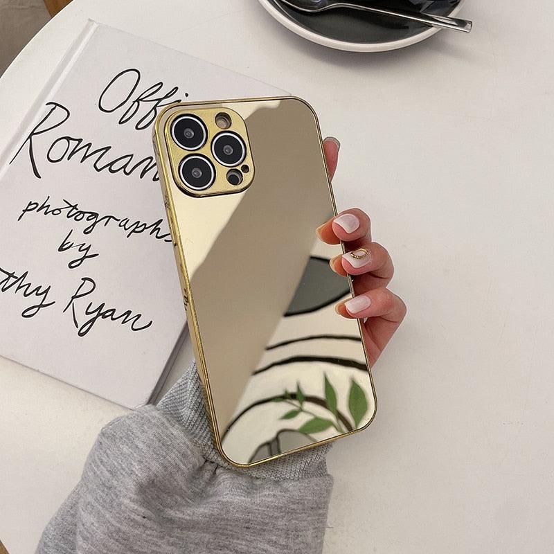 Luxury Clear Back Mirror Shock-Absorption Anti-Scratch Bright Reflection Protective Case Cover Silver Golden Mirror Shockproof Case for iPhone 14 13 12 Pro Max 11 X XR XS 8Plus iphone Hard Back Cover Stevvex