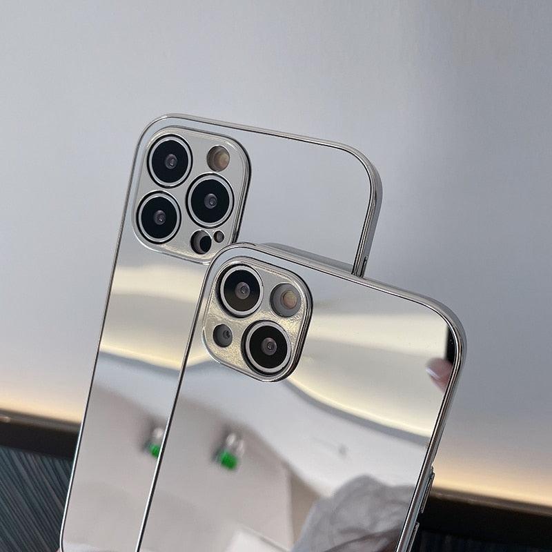 Luxury Clear Back Mirror Shock-Absorption Anti-Scratch Bright Reflection Protective Case Cover Silver Golden Mirror Shockproof Case for iPhone 14 13 12 Pro Max 11 X XR XS 8Plus iphone Hard Back Cover Stevvex
